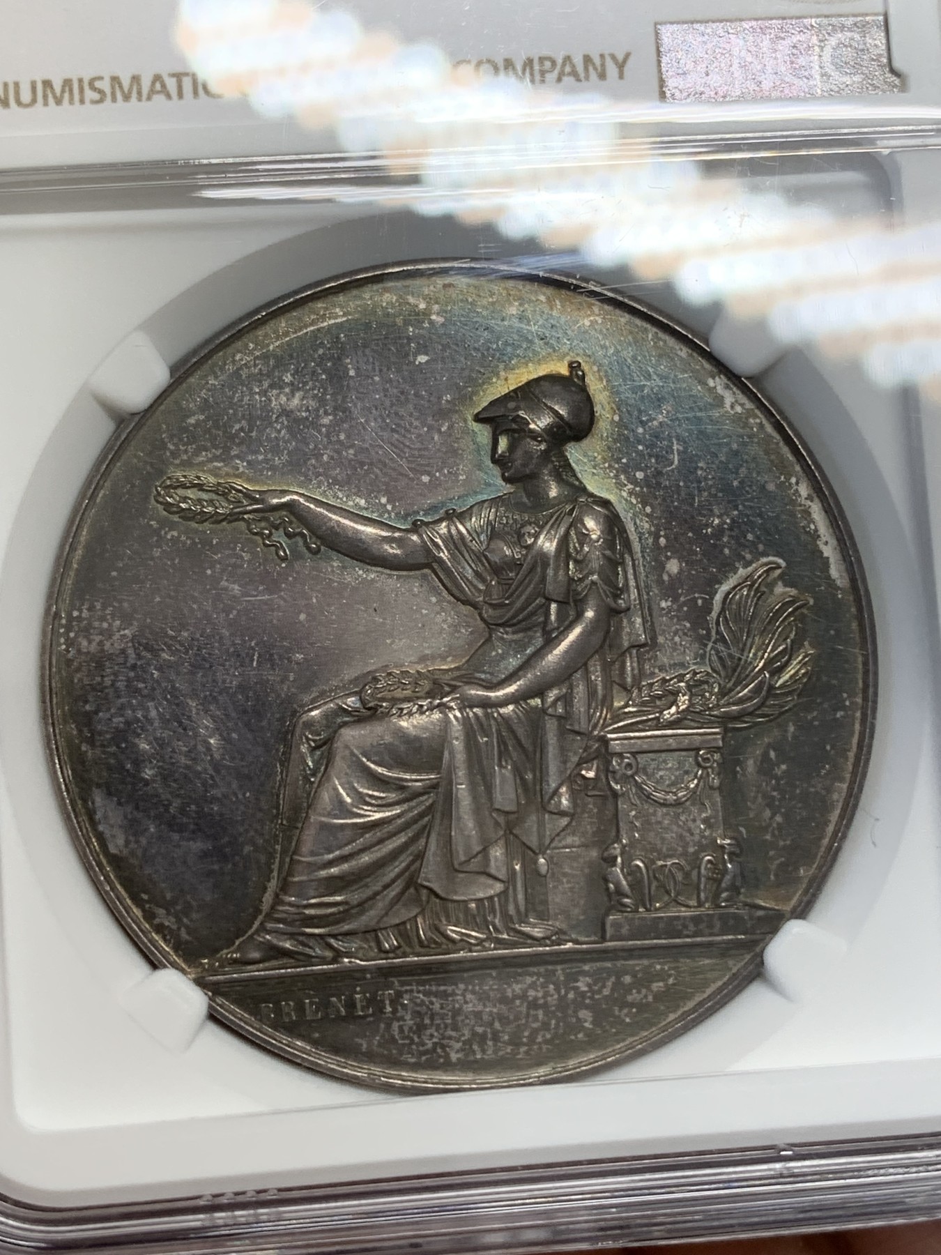 《竞宝斋》第219场-周日，周一 2场 (全场包邮) NGC-MS60 法国1897年布伦特银章 41mm大规格 PL底板 深彩包浆