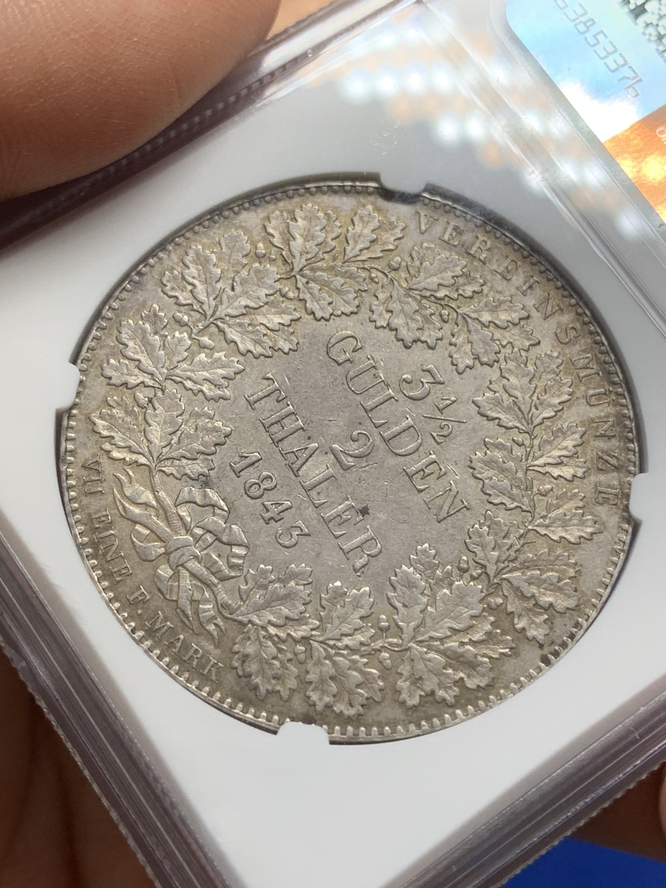 《竞宝斋》第219场-周日，周一 2场 (全场包邮) NGC-AUD 1843年 德国  法兰克福景观2泰勒大银币 非常火的景观系列 NGC严评