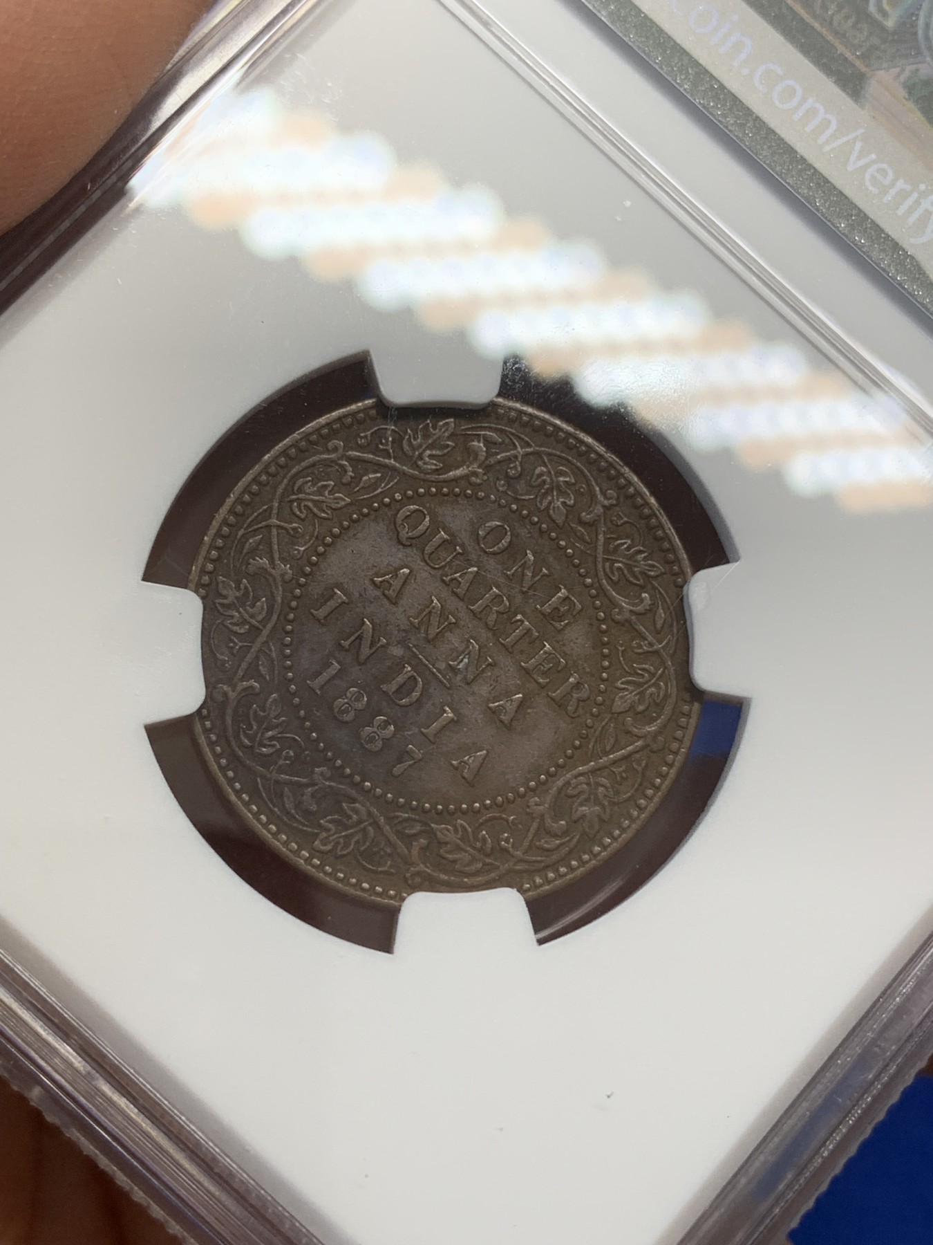 《竞宝斋》第219场-周日，周一 2场 (全场包邮) NGC AUD 1877年英属印度1/4安娜铜币