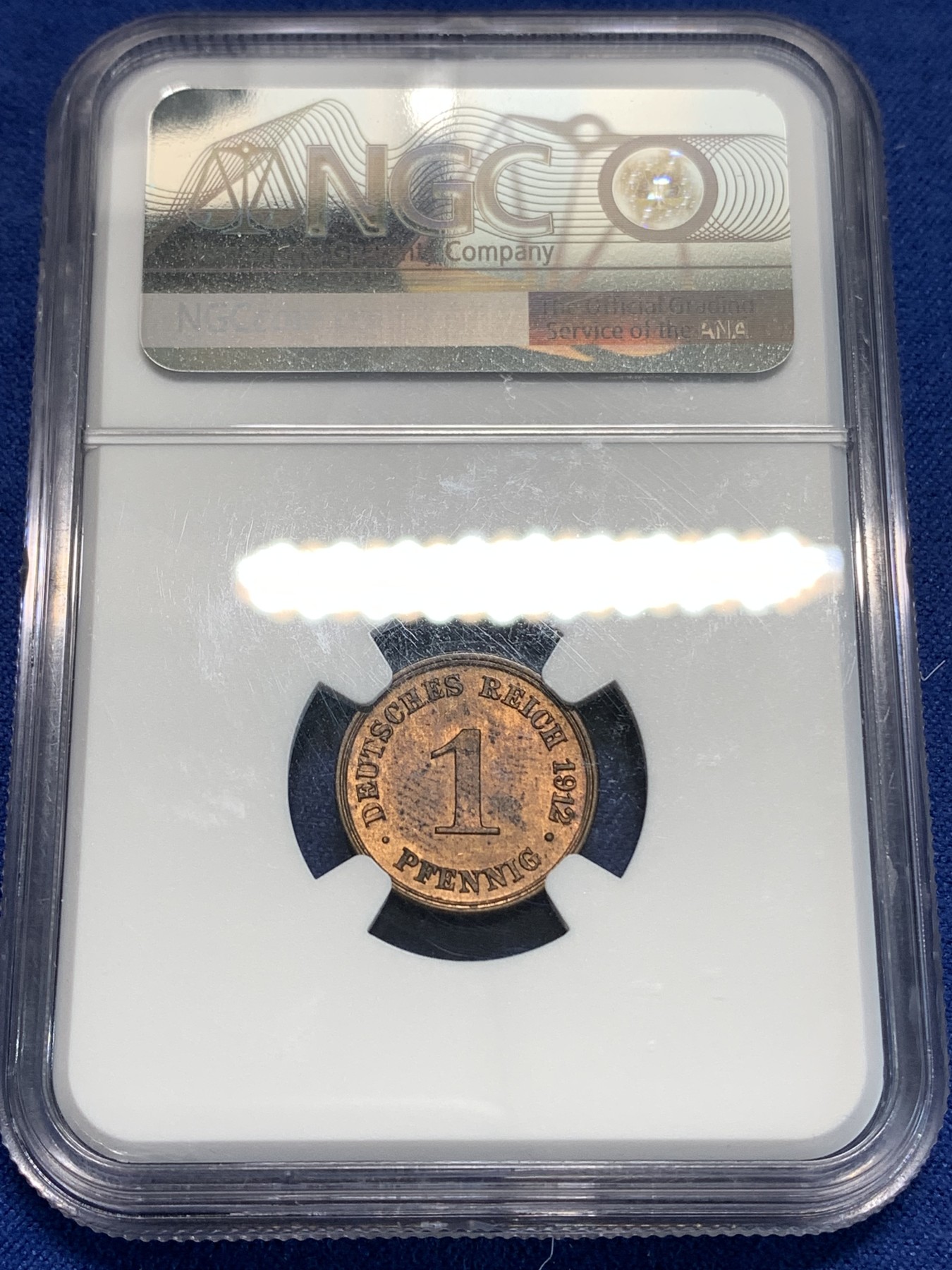 《竞宝斋》第219场-周日，周一 2场 (全场包邮) NGC-MS62 德国1912年德意志第二帝国G版1芬尼铜币