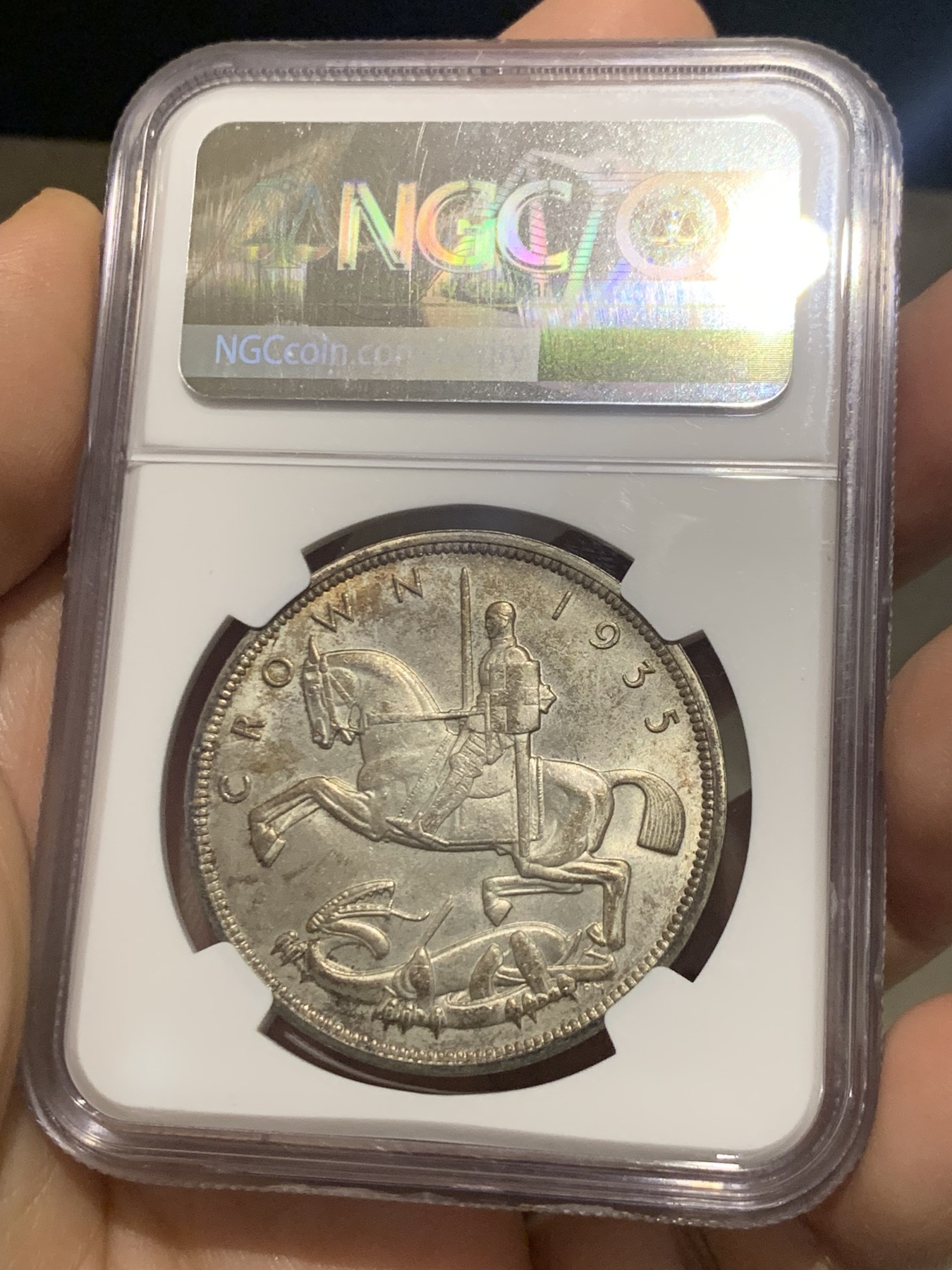 《竞宝斋》第219场-周日，周一 2场 (全场包邮) NGC MS64 英国1935木马剑 克朗银币 高分好状态