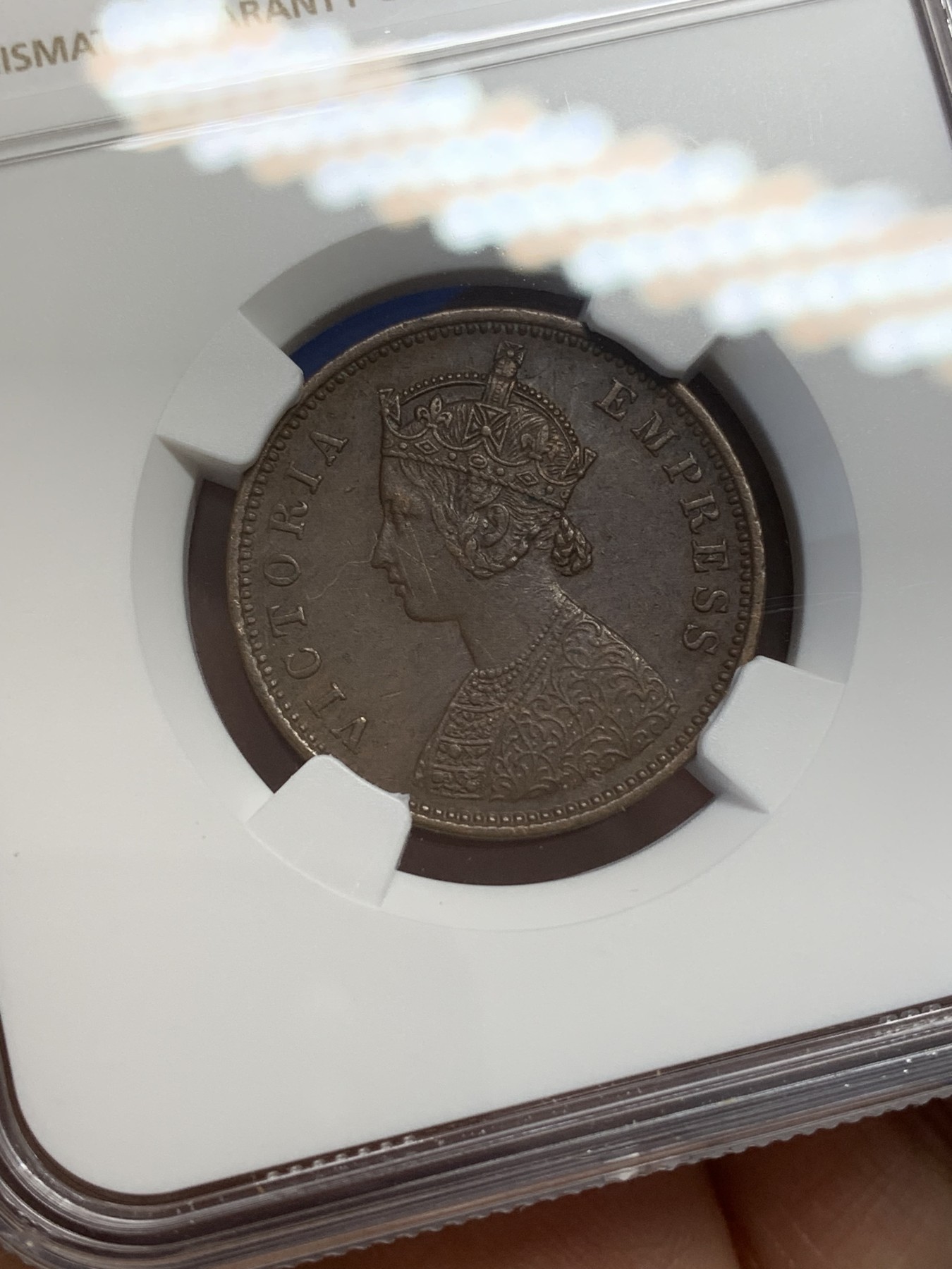 《竞宝斋》第219场-周日，周一 2场 (全场包邮) NGC AUD 1877年英属印度1/4安娜铜币