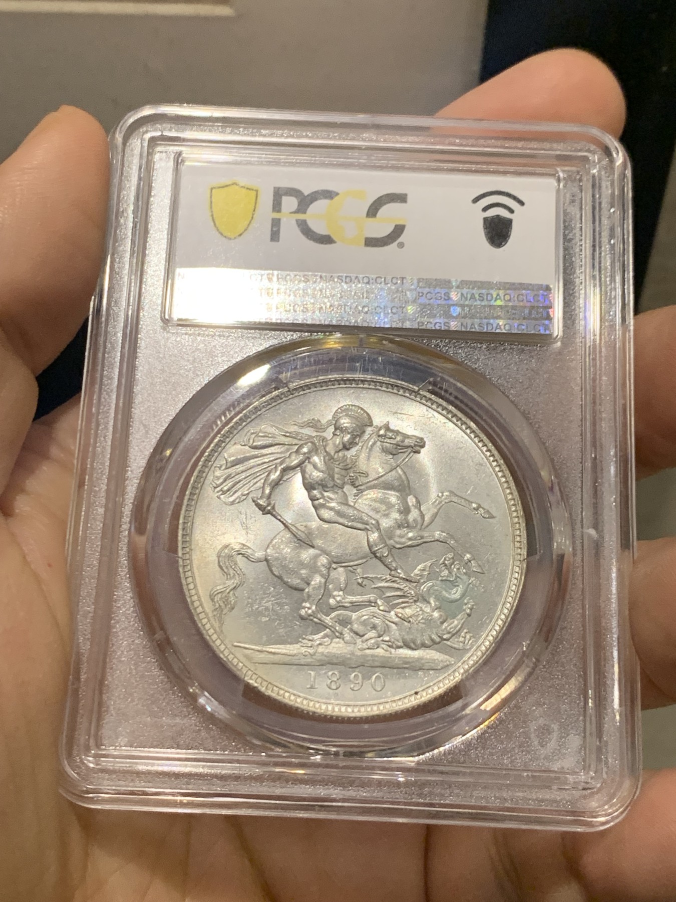 《竞宝斋》第219场-周日，周一 2场 (全场包邮) PCGS-MS63 英国1890年维多利亚高冠马剑 原品车轮光 1890少见年份