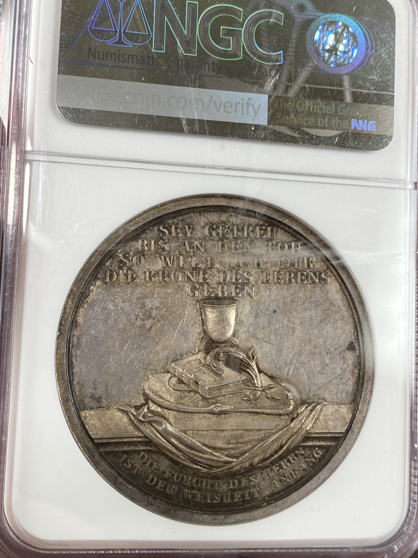 【北京钱博会拍卖周】万国钱币拍卖第020期 NGC MS61 19世纪末德国新教洗礼坚信礼纪念大银章 LOOS名誉出品 带原盒一并出售 40MM左右