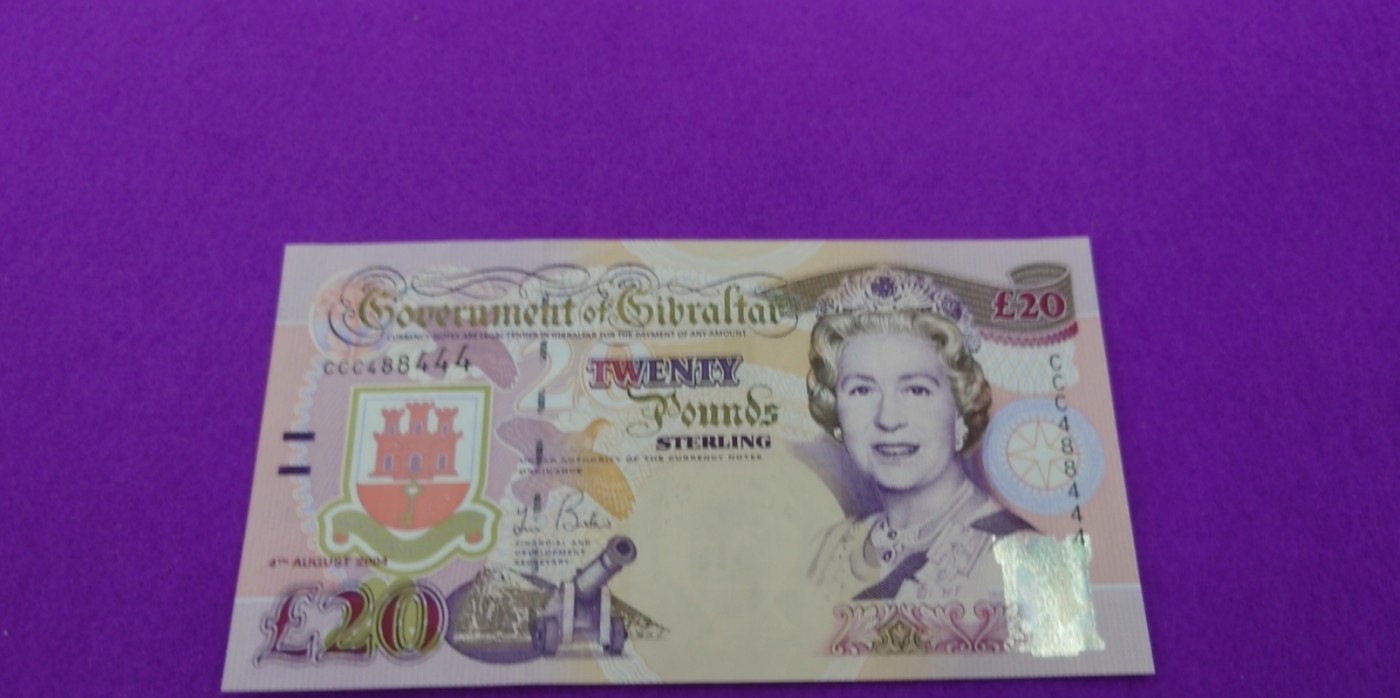 【世界钱币】精选微拍第85期暨2023年第三十二期 部分卖剩杂货大卖场(欧美洋洲篇) 2004年直布罗陀20镑纪念钞 豹子号444 全新绝品