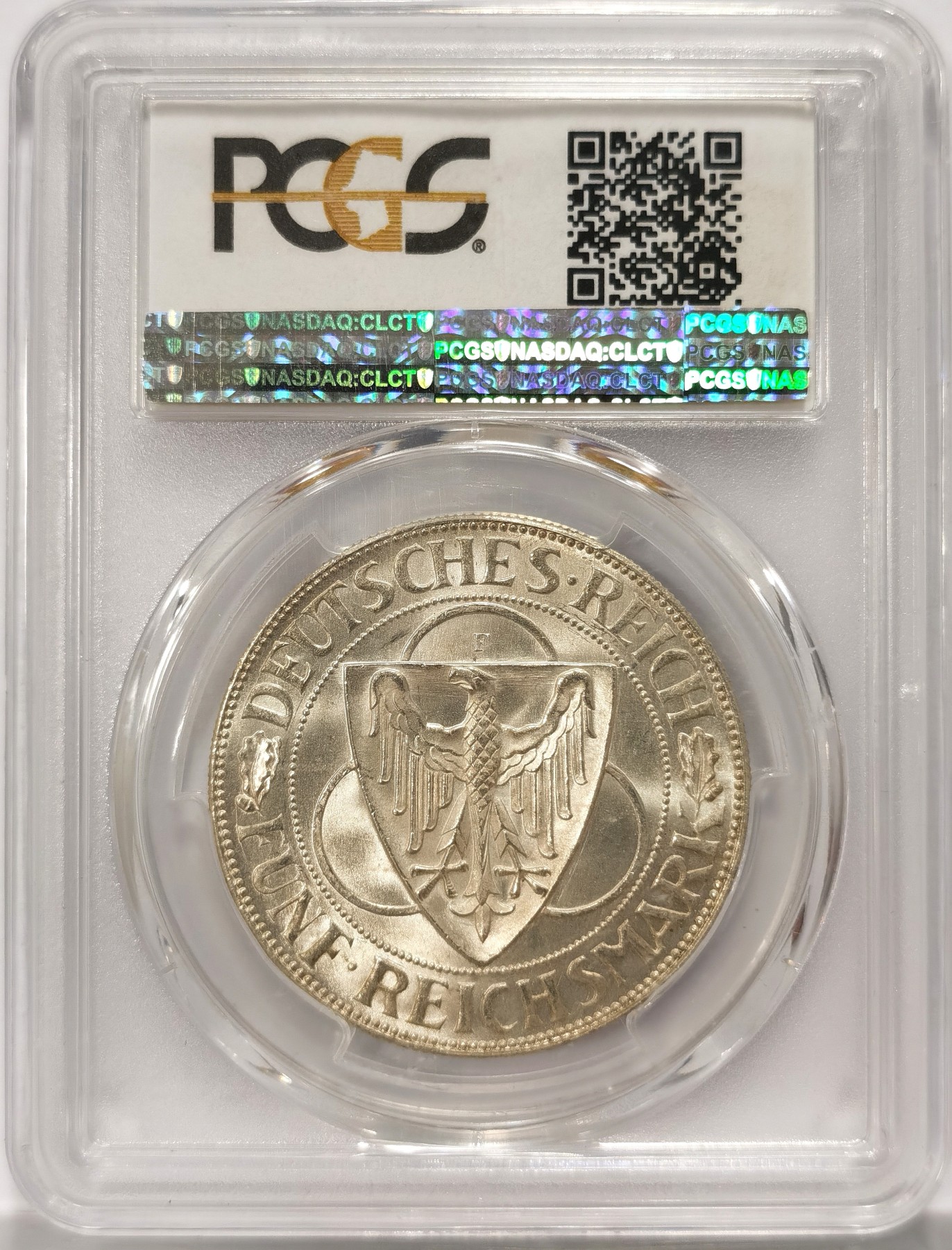 博洋堂【北京钱博会拍卖周】精品专场暨第54期（全场包邮） PCGS MS63 德国魏玛共和国1930年F莱茵解放鹰桥5马克银币
