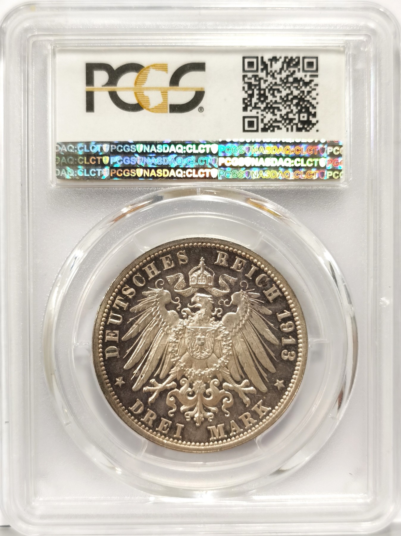 博洋堂【北京钱博会拍卖周】精品专场暨第54期（全场包邮） PCGS PR62DCAM 德国1913年莱比锡建功碑3马克精制银币，原汁原味上百年五彩老包浆，状态极佳。PROOF镜面状态精制币，获得更高的评分数目60枚，发行量比较稀少