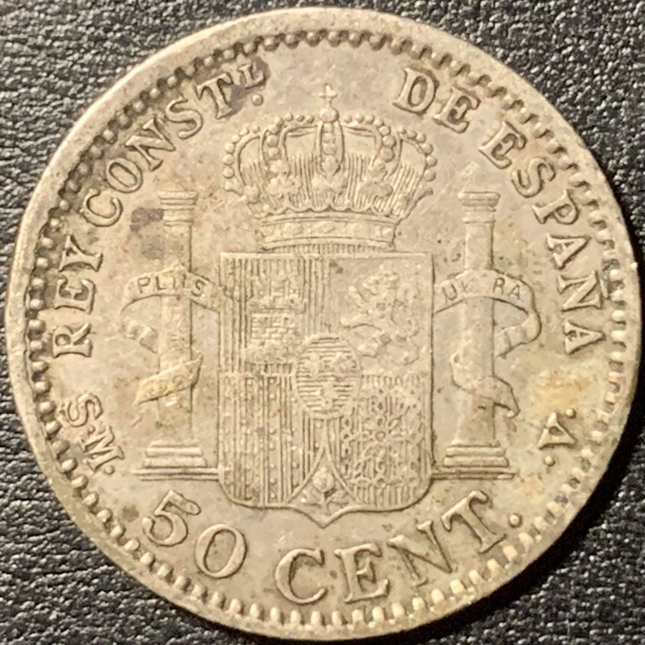 紫瑗钱币——第326期拍卖 西班牙 1904年 阿方索十三世 少年头 50分 2.5克 0.835银