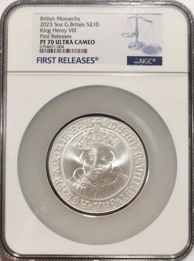 博洋堂【北京钱博会拍卖周】精品专场暨第54期（全场包邮） - NGC PR70UC 英国2023年伟大君王系列亨利八世5盎司大银币，面值10镑，发行量仅257枚，其中70分满分仅42枚.国内首见