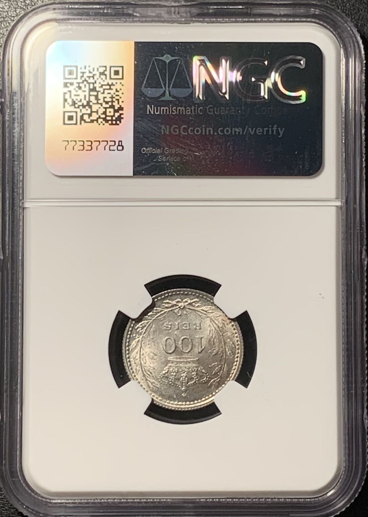 紫瑗钱币——第326期拍卖 葡萄牙 1910年 曼努埃尔二世 100瑞斯 银币 NGC MS64