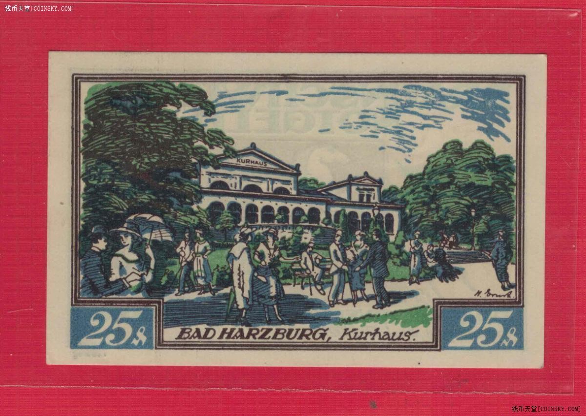 德国1921年(1923年)25芬尼 紧急状态币 欧洲纸币 实物图 UNC