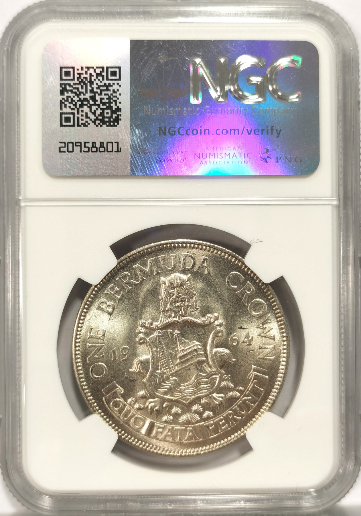 博洋堂【北京钱博会拍卖周】精品专场暨第54期（全场包邮） NGC MS65 百慕大1964年克朗银币，原卷拆出送评