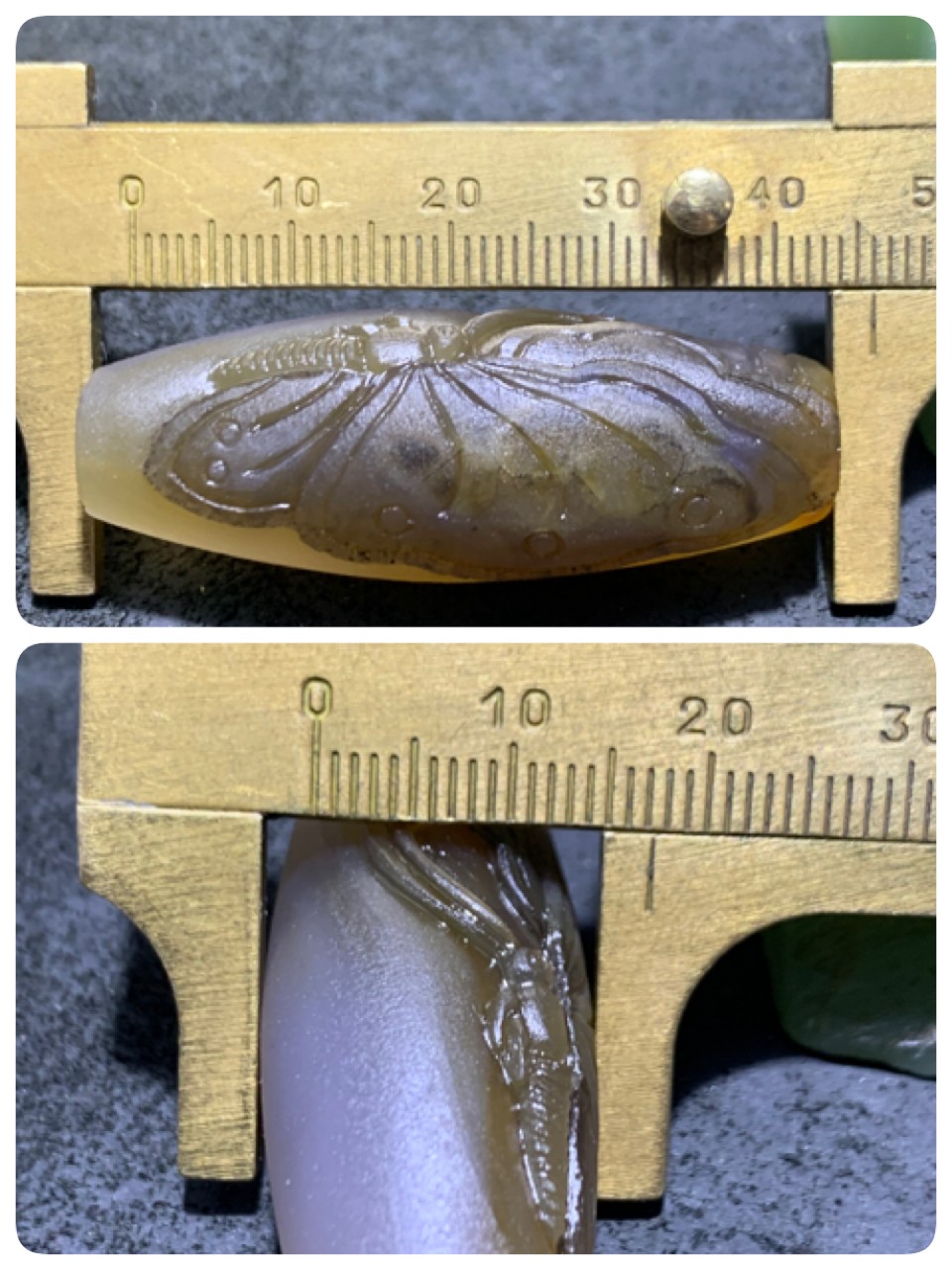 精美亚光巴西玛瑙手工俏色巧雕蝴蝶吊坠（把件）一个！