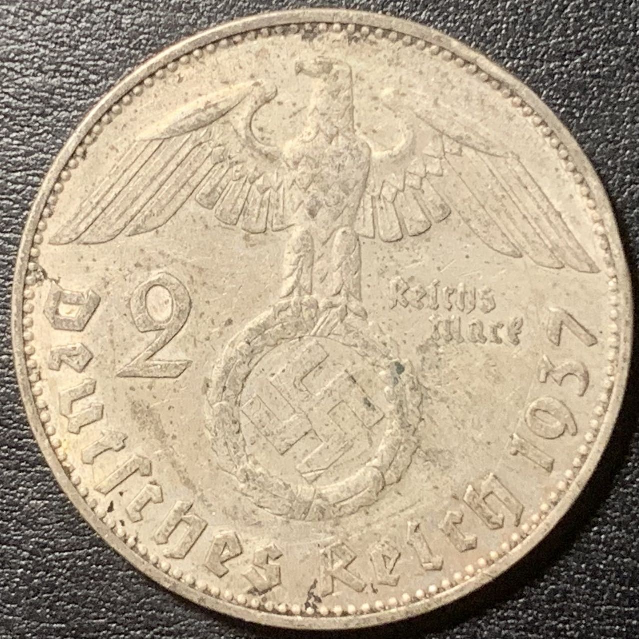 紫瑗钱币——第326期拍卖 德国 1937年 J版 兴登堡 字符 2马克 8克 0.625银