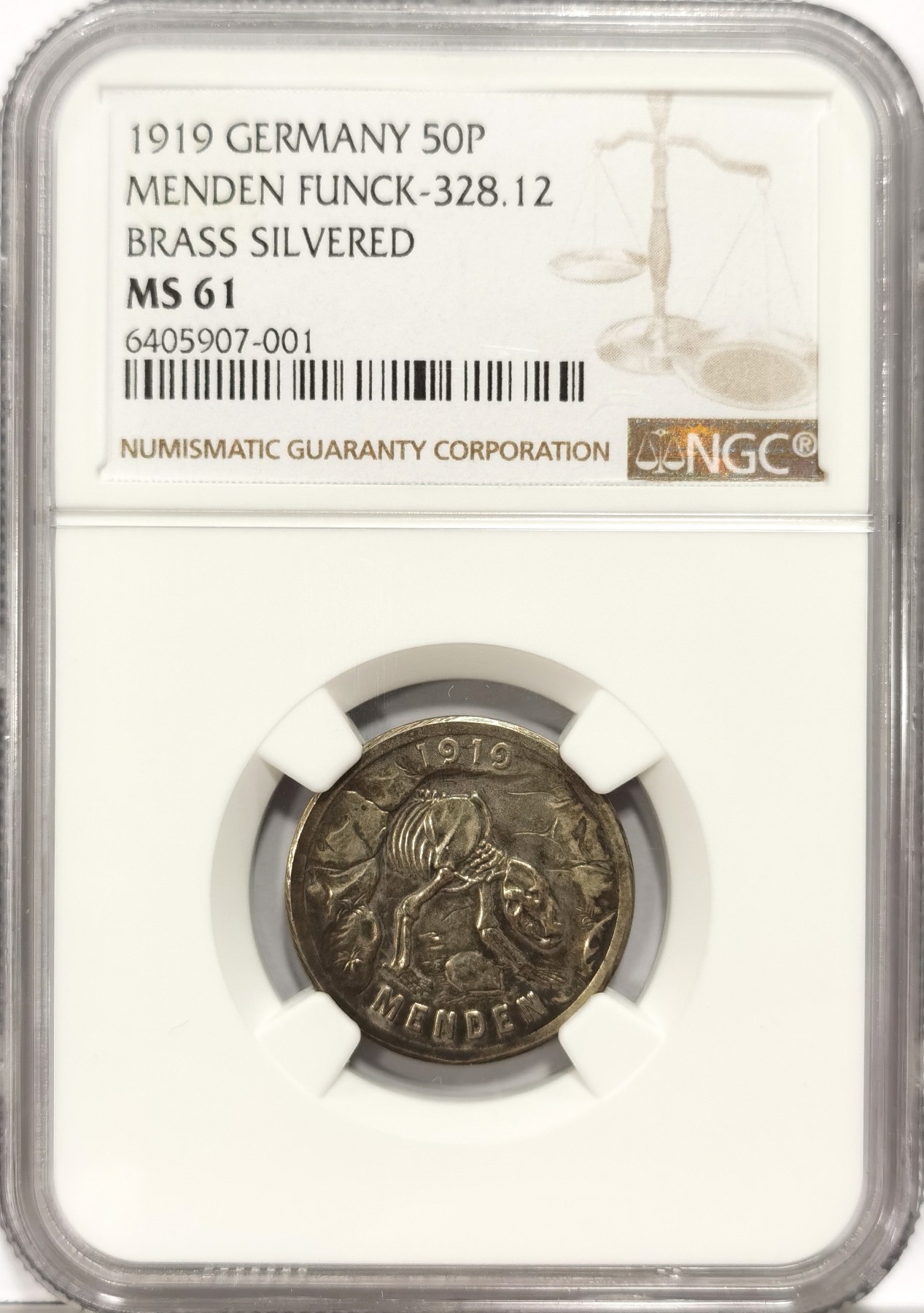 博洋堂【北京钱博会拍卖周】精品专场暨第54期（全场包邮） NGC MS61 德国紧急状态硬币1919年门登洞熊50芬尼单面试铸样币，铸量仅25枚，德紧标杆名誉品的单面样币，天花板品种，打制深峻，包浆醇厚