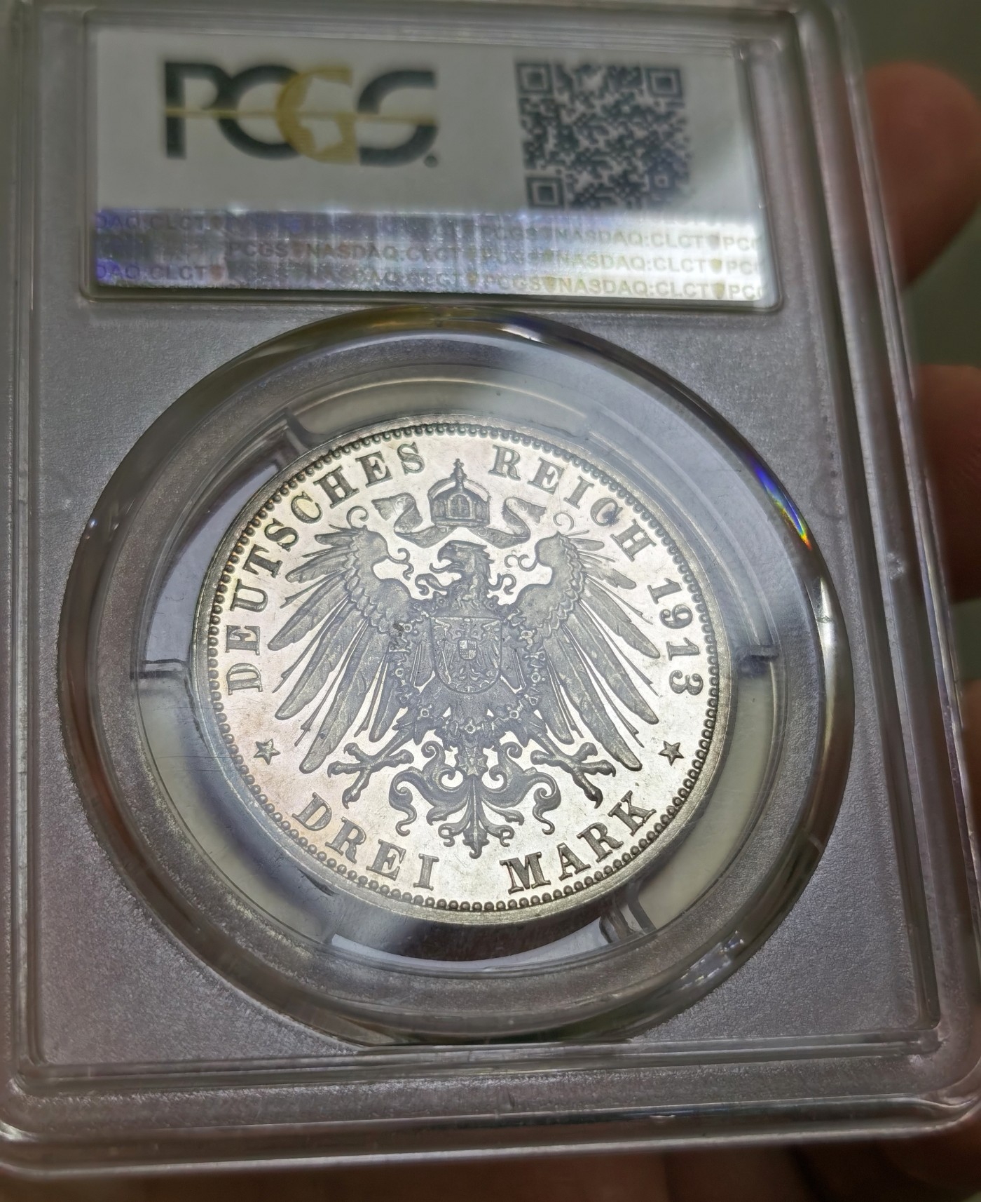 博洋堂【北京钱博会拍卖周】精品专场暨第54期（全场包邮） PCGS PR62DCAM 德国1913年莱比锡建功碑3马克精制银币，原汁原味上百年五彩老包浆，状态极佳。PROOF镜面状态精制币，获得更高的评分数目60枚，发行量比较稀少