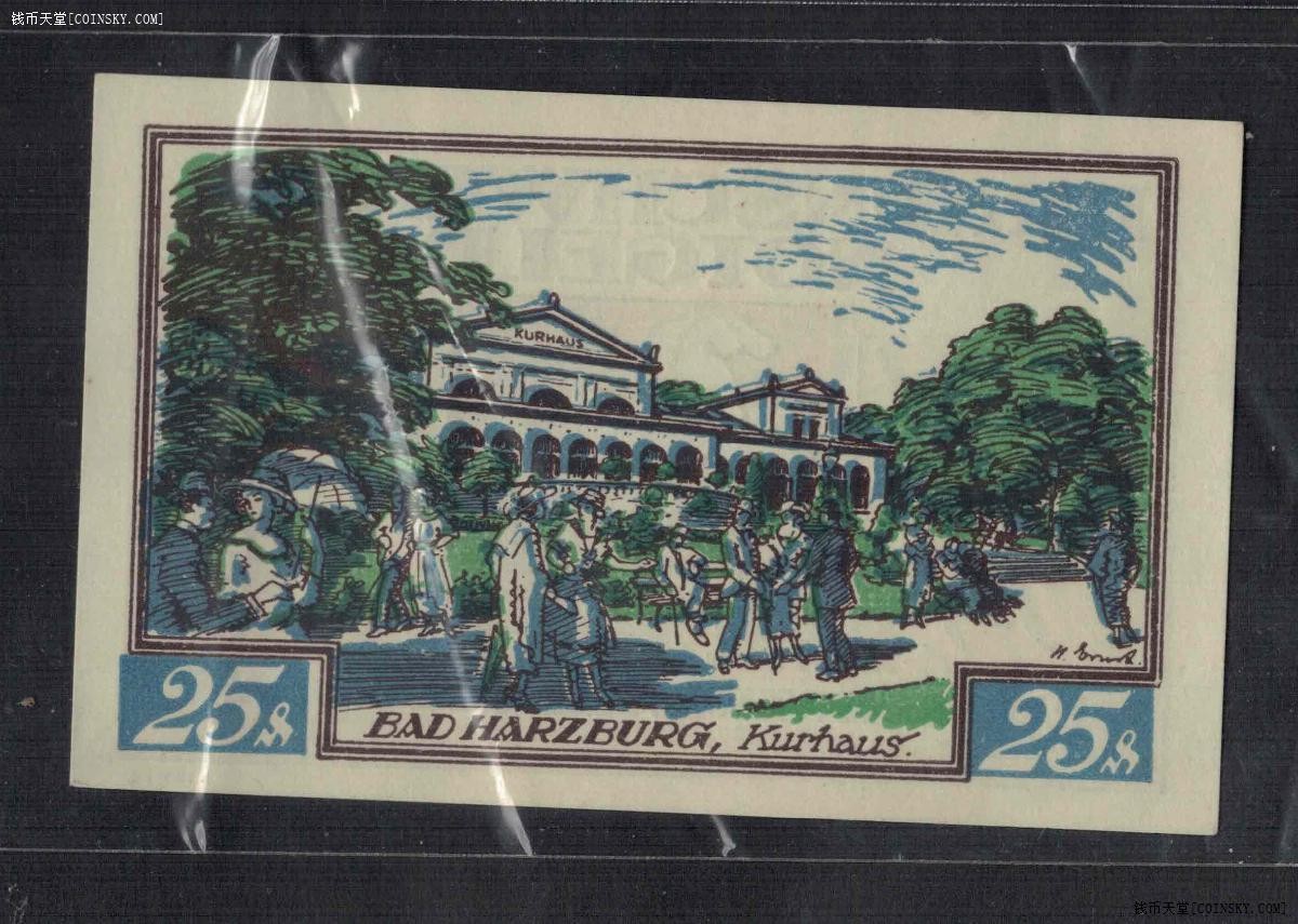 德国1921年(1923年)25芬尼 紧急状态币 欧洲纸币 实物图 UNC