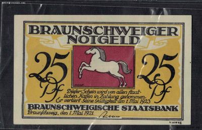 德国不伦瑞克地区1921年25芬尼 紧急状态币 背巴特哈尔茨堡的疗养宫 实物图 UNC 德国不伦瑞克地区1921年25芬尼 紧急状态币 背巴特哈尔茨堡的疗养宫 实物图 UNC