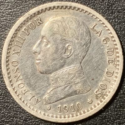 紫瑗钱币——第326期拍卖 - 西班牙 1910年 阿方索十三世 少年头 50分 2.5克 0.835银