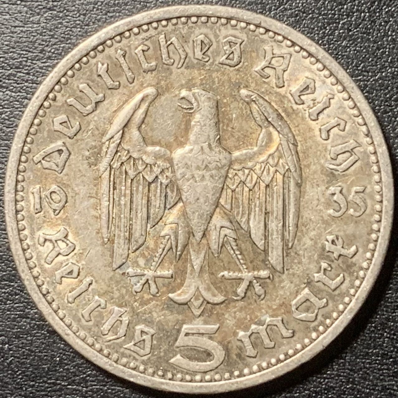 紫瑗钱币——第326期拍卖 德国 1935年 A版 兴登堡 5马克 13.9克 0.9银