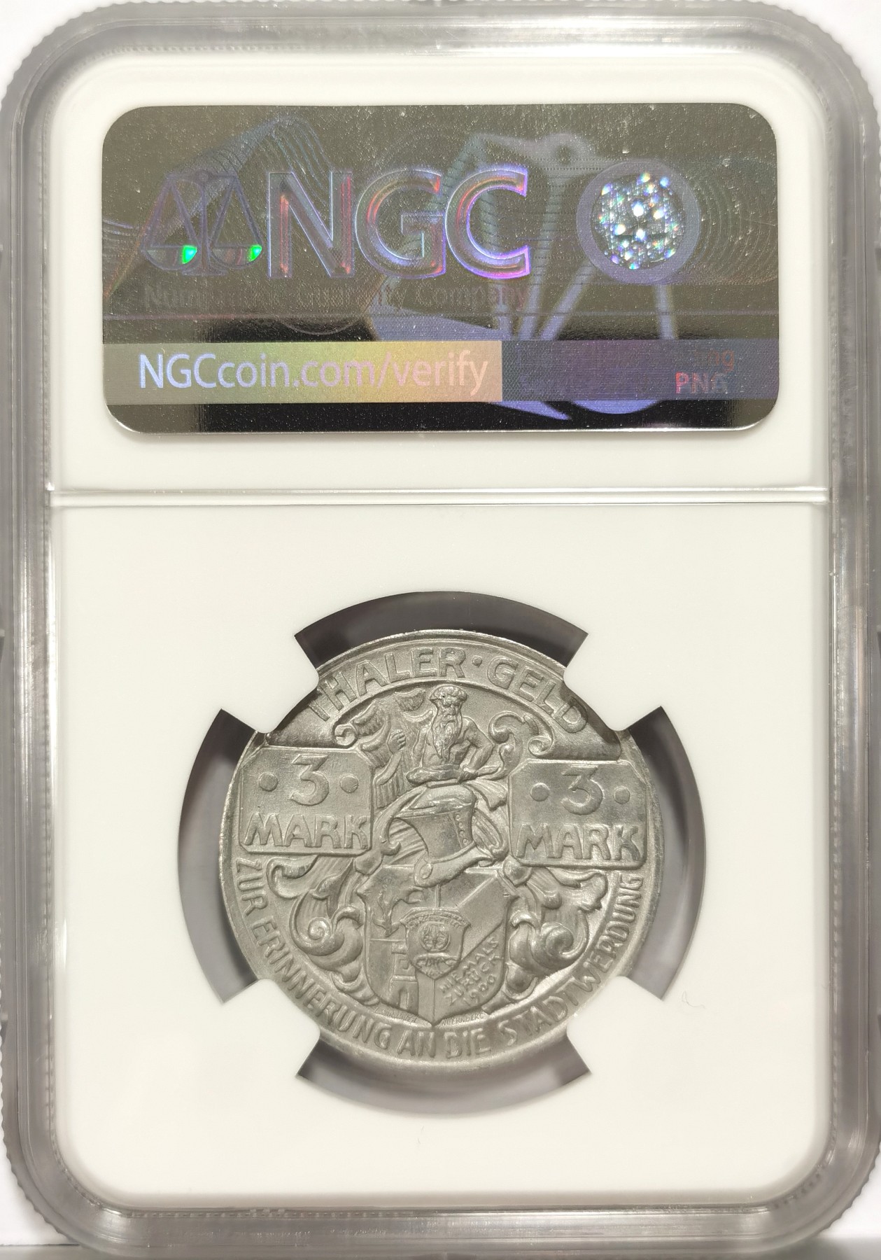 博洋堂【北京钱博会拍卖周】精品专场暨第54期（全场包邮） NGC MS65 德国紧急状态硬币1921年塔勒哈兹猎人3马克，俗称德紧“马剑”，设计精美繁复，游猎的力量与敏捷跃然币面