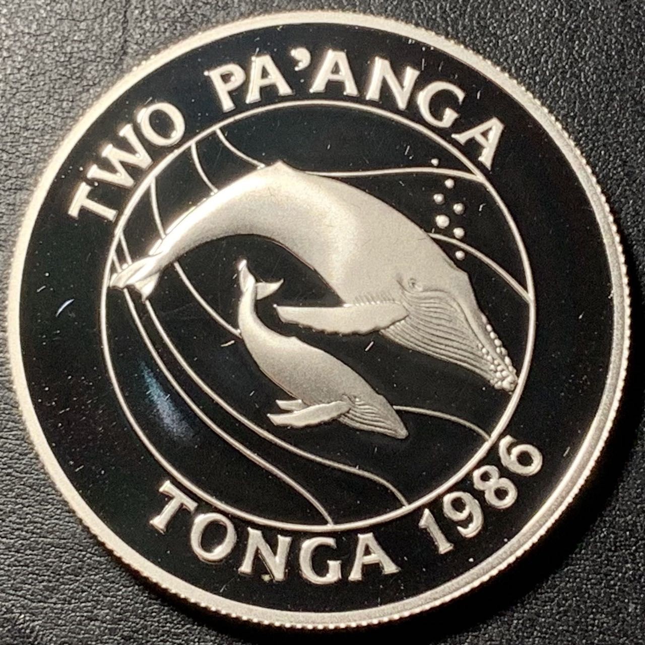 紫瑗钱币——第326期拍卖 汤加 1986年 WWF基金会25周年 座头鲸 2潘加 27克 0.925银 精制