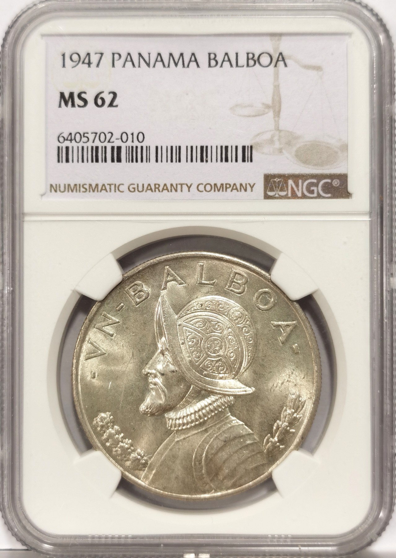 博洋堂【北京钱博会拍卖周】精品专场暨第54期（全场包邮） 1947年巴拿马1巴波亚银元NGC-MS62 女神系大主币 收官之年铸造量仅50万枚，直径38.1mm，重26.7g，90%银