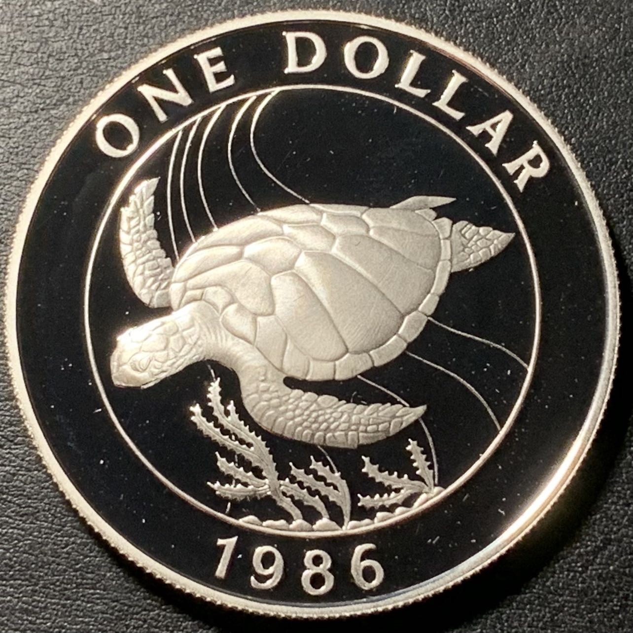 紫瑗钱币——第326期拍卖 百慕大 1986年 珍稀海洋动物 大海龟 1元 28.28克 0.925银 精制