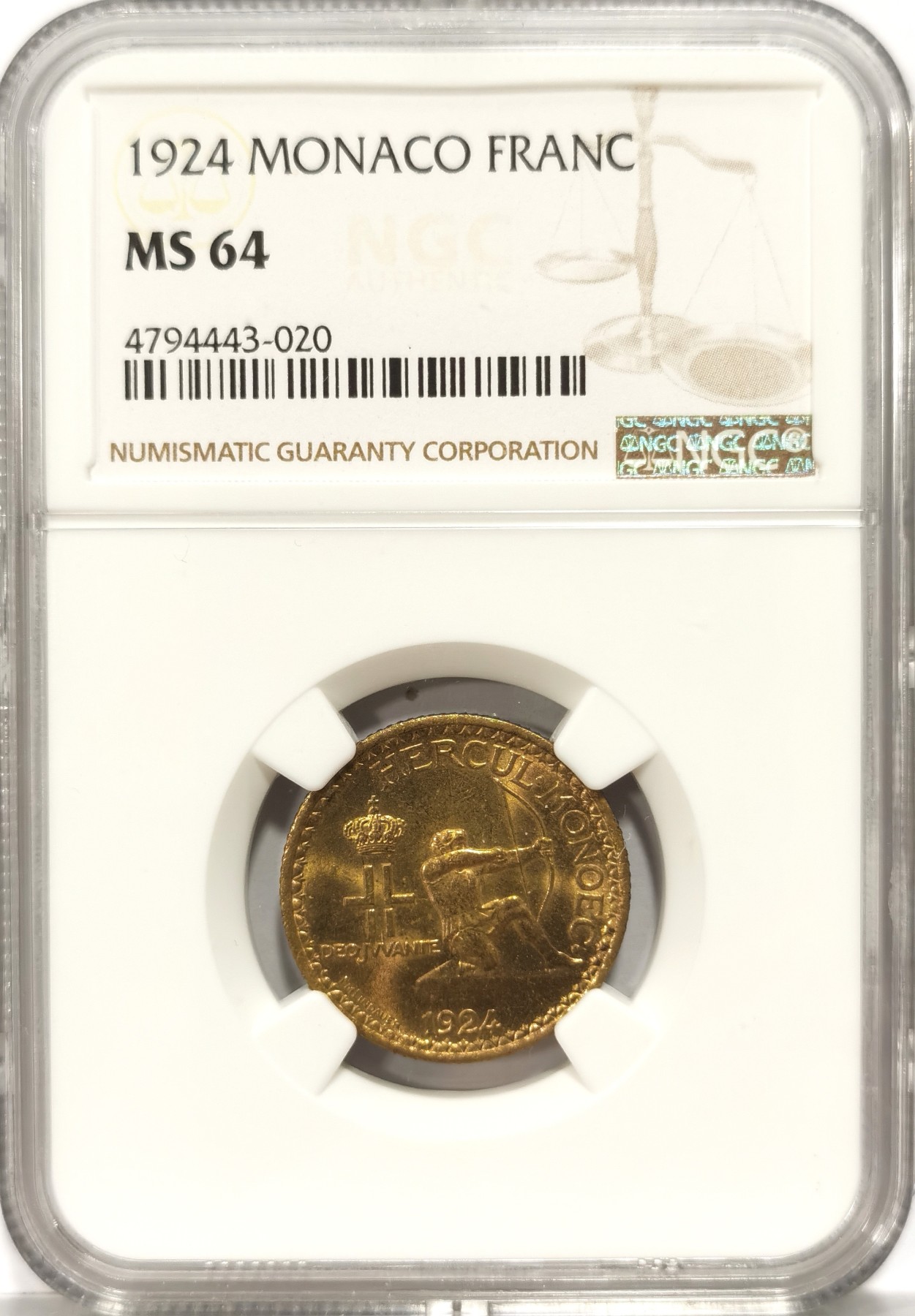 博洋堂【北京钱博会拍卖周】精品专场暨第54期（全场包邮） NGC MS64 摩纳哥1924年1法郎
