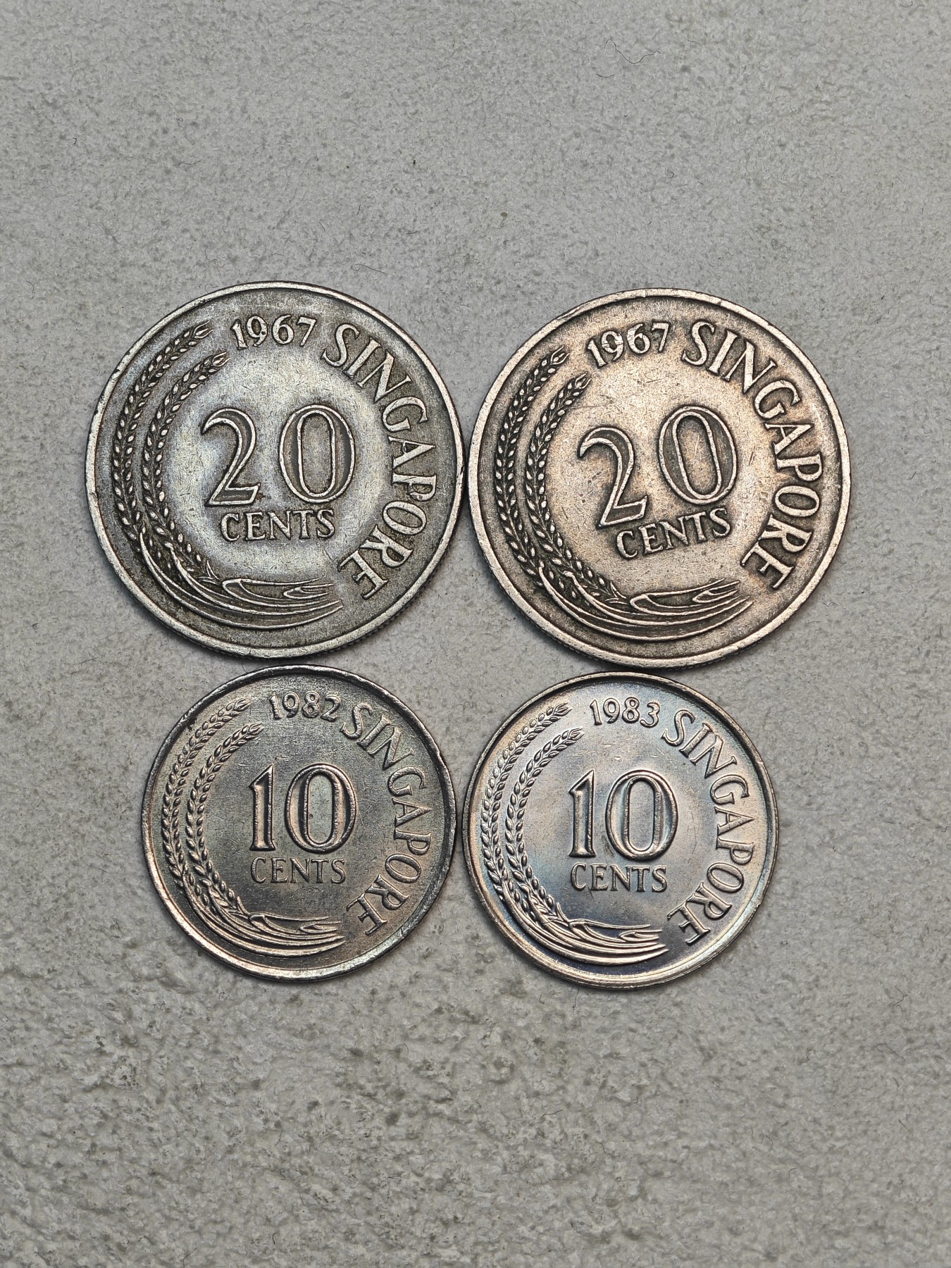 外国硬币收藏店第3期 新加坡老版20分、10分共4枚
