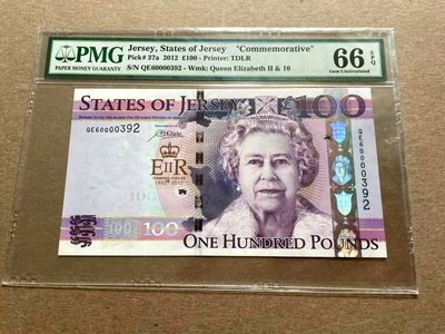 【Blue Auction】✨世界纸币精拍第399期【精】 【392百位小号】泽西 2012年100镑 女王登基60周年纪念钞 PMG66EPQ 