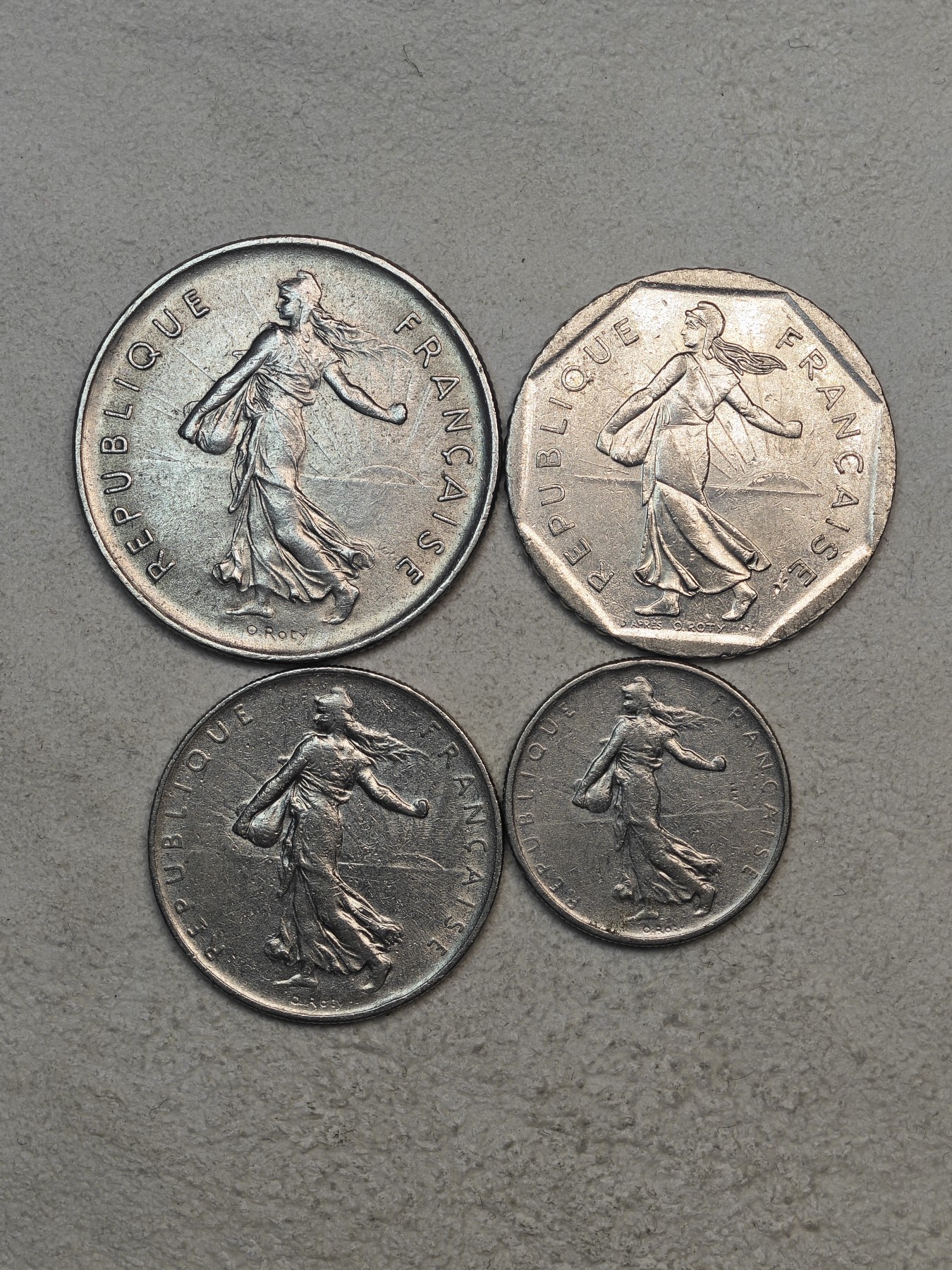 外国硬币收藏店第3期 法国播种女神5、2、1、0.5法郎4枚