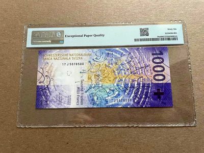 【Blue Auction】✨世界纸币精拍第399期【精】 瑞士 手版 2017年1000法郎  PMG66EPQ 