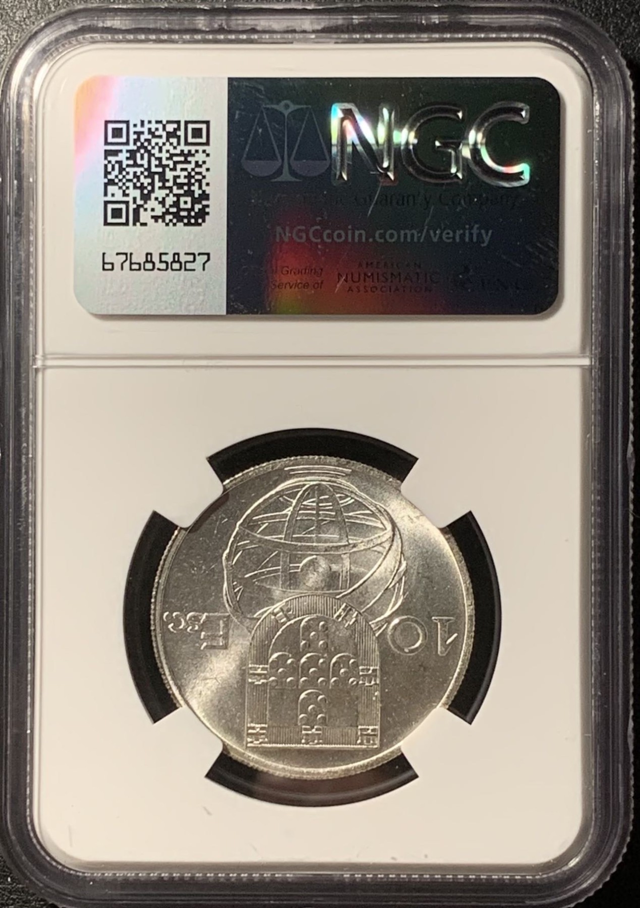 紫瑗钱币——第326期拍卖 葡萄牙 1955年 帆船 10埃斯库多 银币 NGC MS65