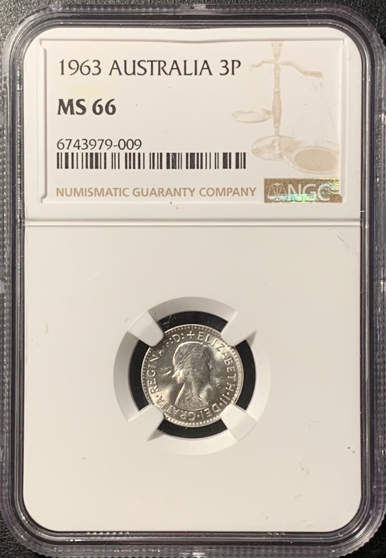 紫瑗钱币——第326期拍卖 澳大利亚 1963年 伊丽莎白二世 3便士 银币 NGC MS66