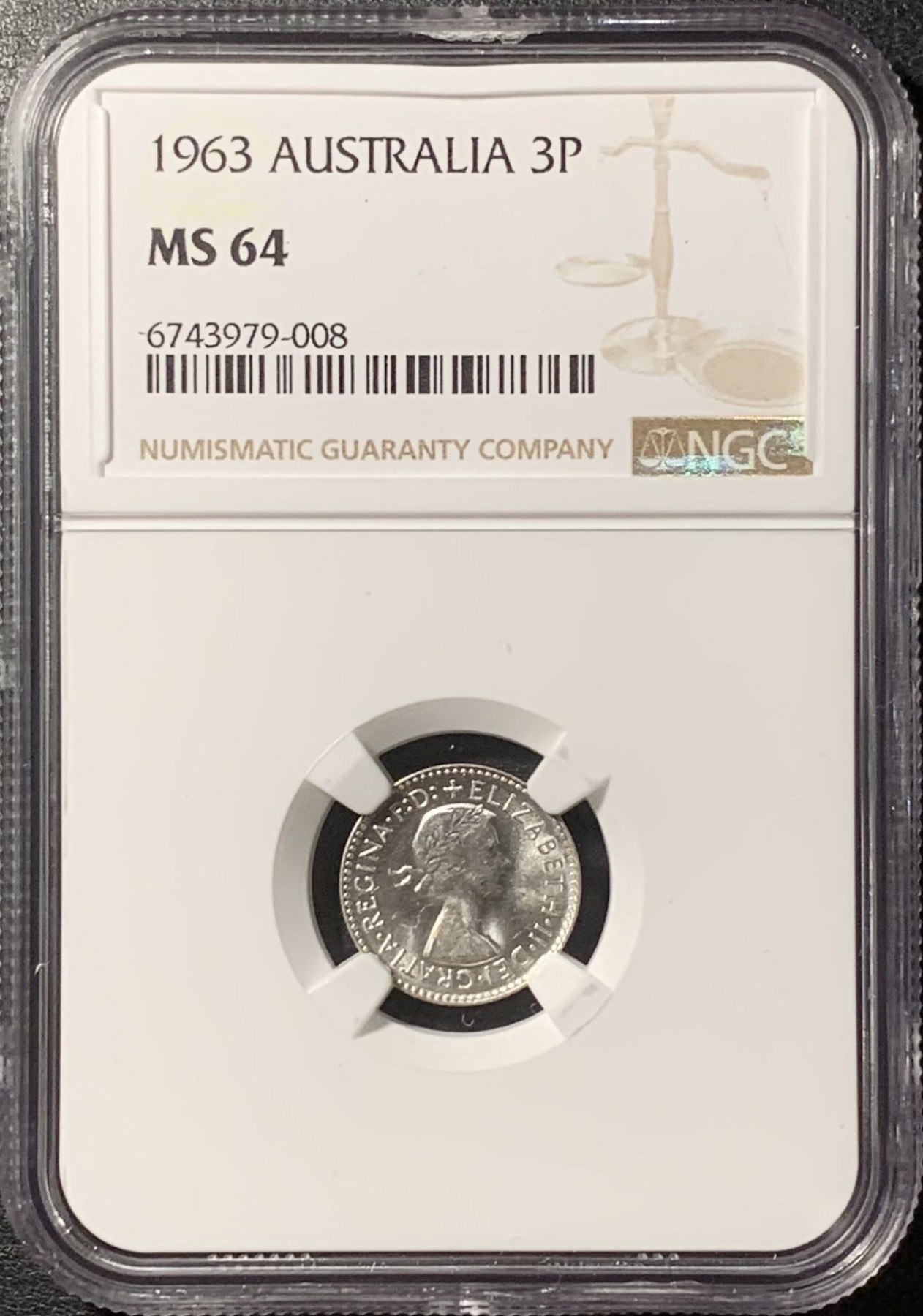 紫瑗钱币——第326期拍卖 澳大利亚 1963年 伊丽莎白二世 3便士 银币 NGC MS64