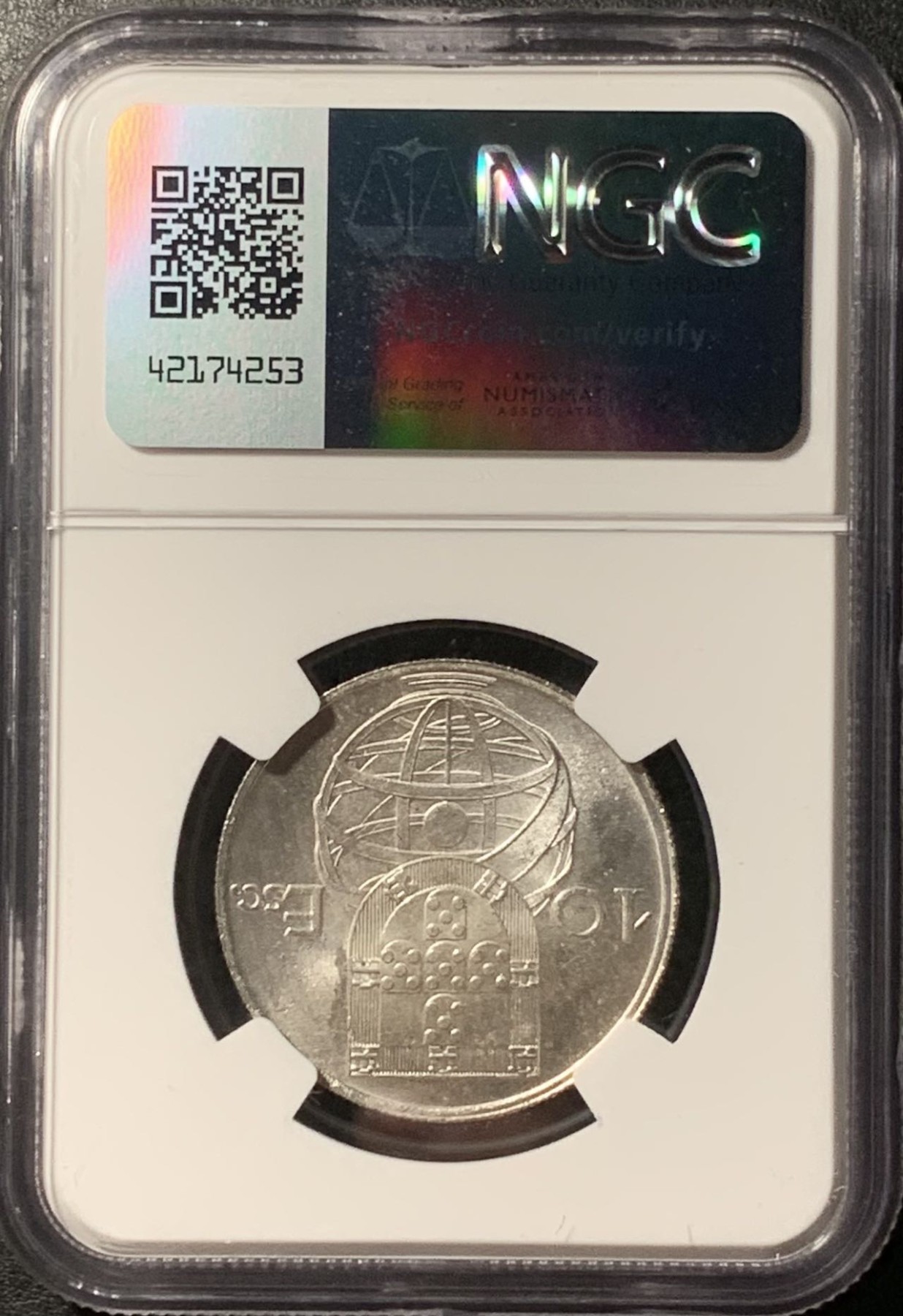紫瑗钱币——第326期拍卖 葡萄牙 1955年 帆船 10埃斯库多 银币 NGC UNC