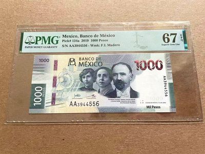 【Blue Auction】✨世界纸币精拍第399期【精】 【AA】墨西哥 2019年1000比索 PMG67EPQ 