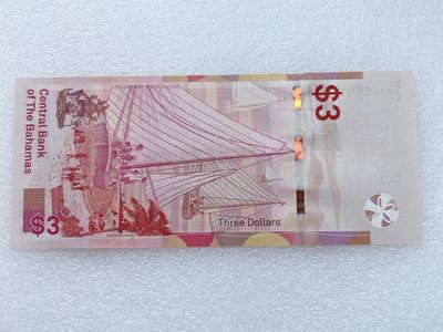 全场一元起拍 各国纸币专场 第43期 全新 巴哈马3元纸币 2019年版 女王头像 A冠 无47 尾号66