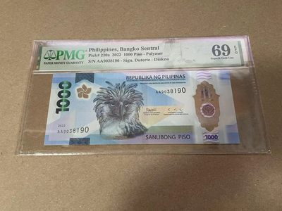 【Blue Auction】✨世界纸币精拍第399期【精】 【获奖钞 亚军分 AA冠无47】菲律宾 2022年1000比索 PMG69EPQ 近满分
