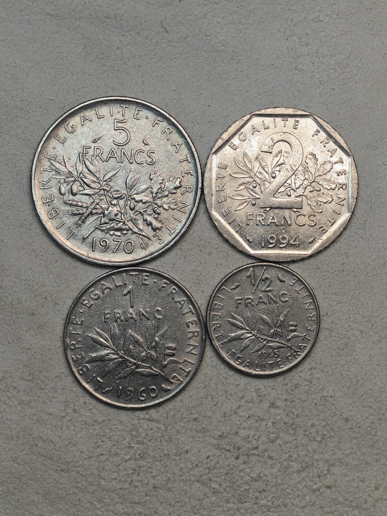 外国硬币收藏店第3期 法国播种女神5、2、1、0.5法郎4枚
