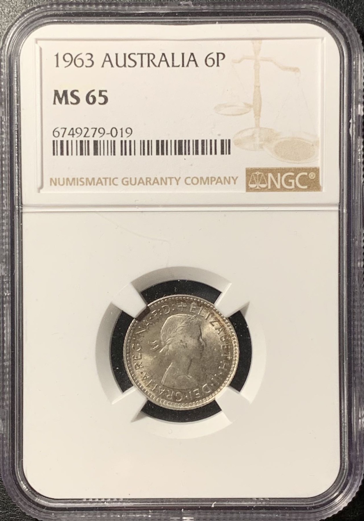 紫瑗钱币——第326期拍卖 澳大利亚 1963年 伊丽莎白二世 6便士 银币 NGC MS65