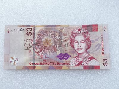 全场一元起拍 各国纸币专场 第43期 - 全新 巴哈马3元纸币 2019年版 女王头像 A冠 无47 尾号66