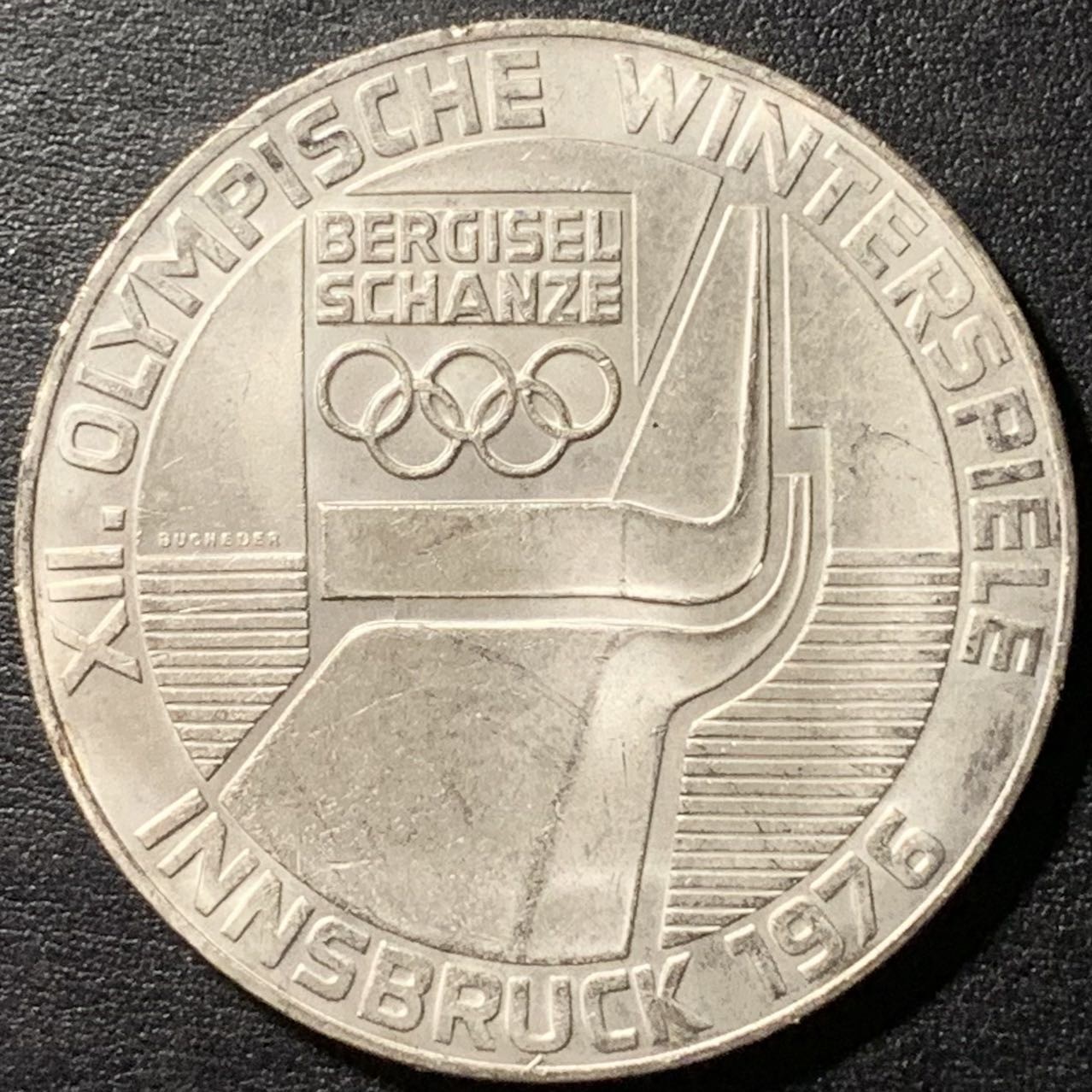 紫瑗钱币——第326期拍卖 奥地利 1976年 因斯布鲁克冬奥运 会标 100先令 24克 0.64银 UNC