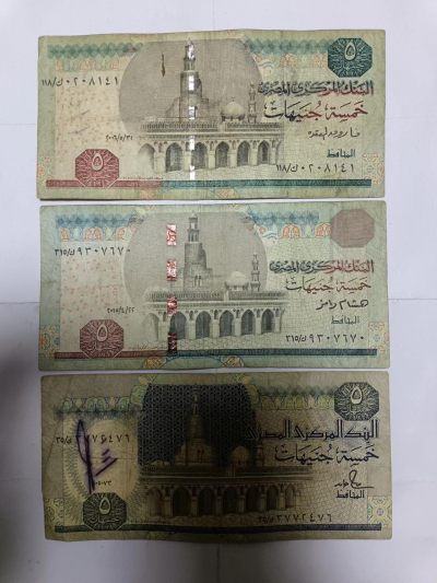 【20231202】非全新纸币第九十四场 - 埃及5镑3种不同版本，有裂缝和字迹