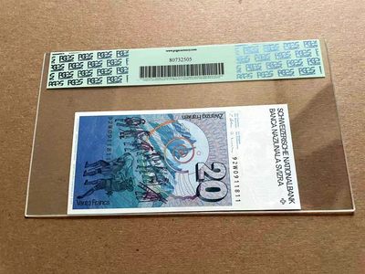 【Blue Auction】✨世界纸币精拍第399期【精】 【倒置号】瑞士 1992年20法郎 PCGS66EPQ 绿标