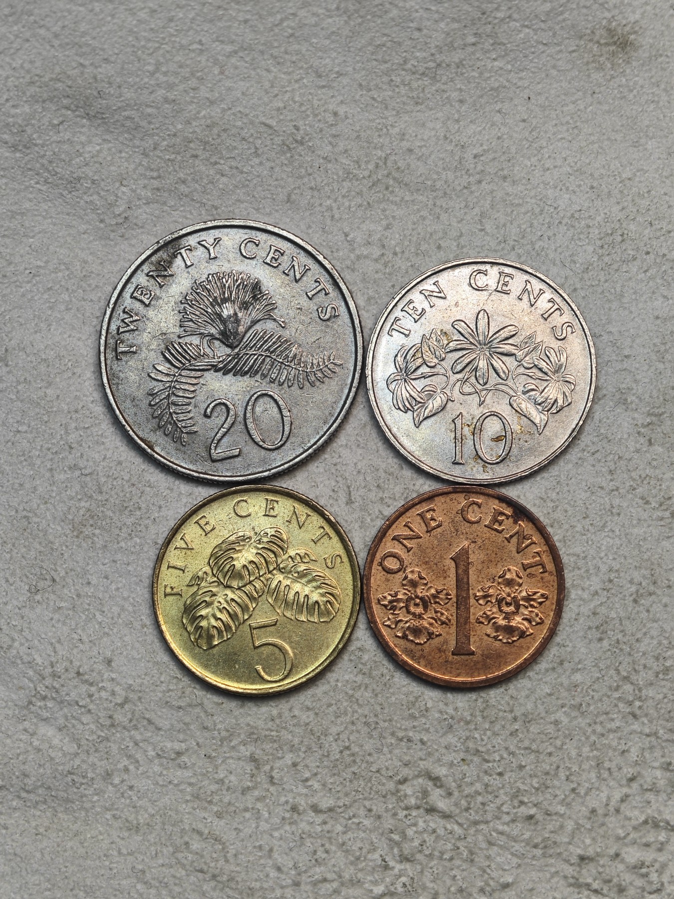 外国硬币收藏店第3期 新加坡20、10、5、1分共4枚