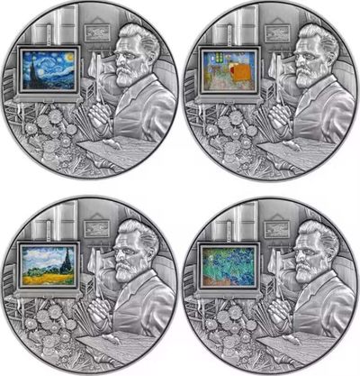 【海寕潮】拍卖第九十七期【年前狂欢节第二场】 - 【海寧潮】乍得2023年梵高作品集双金属旋转5盎司高浮雕银币;国外售价1433美金！！！！！