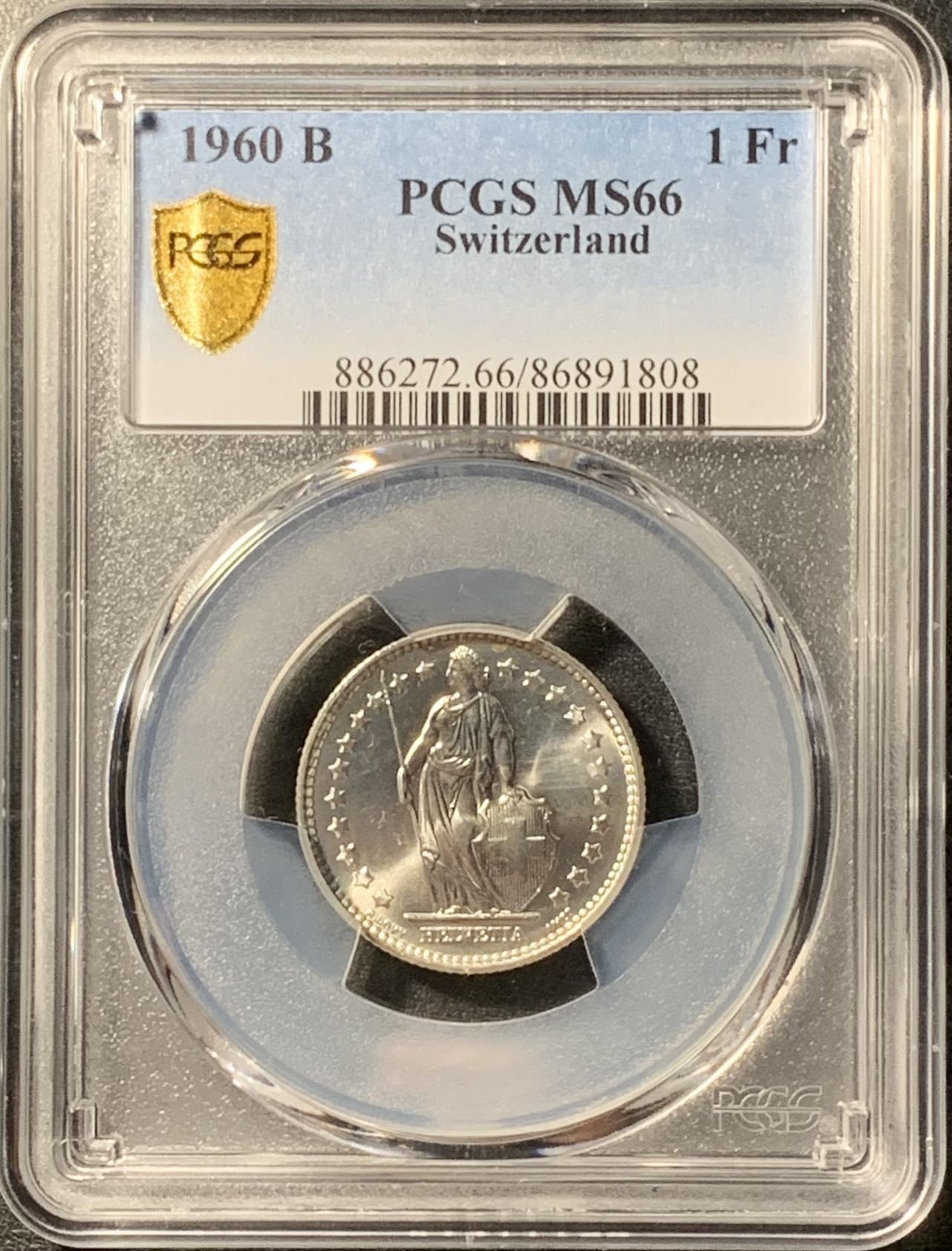 紫瑗钱币——第326期拍卖 瑞士 1960年 赫尔维蒂亚 1法郎 银币 PCGS MS66