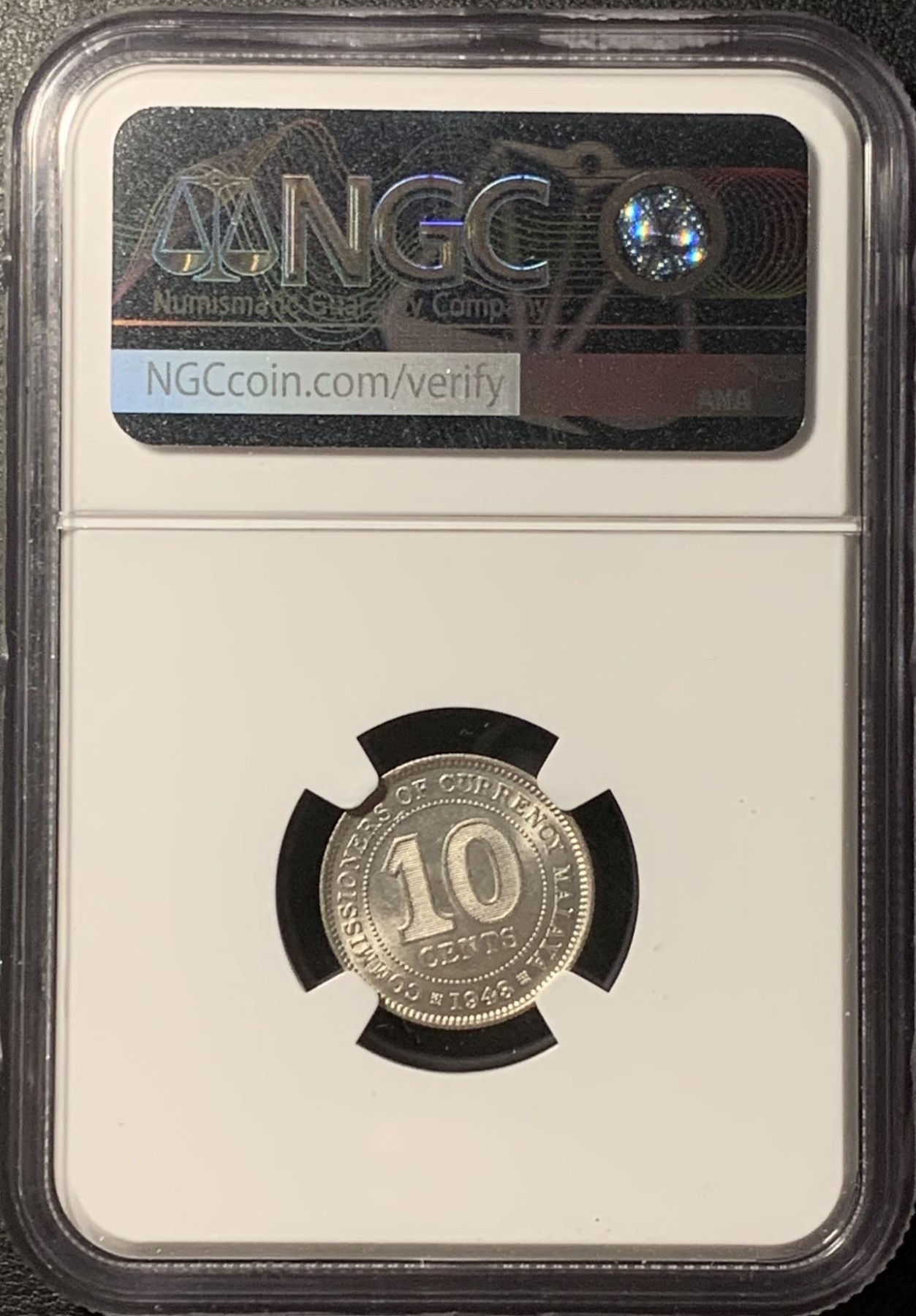 紫瑗钱币——第326期拍卖 马来亚 1943年 乔治六世 10分 银币 NGC MS64